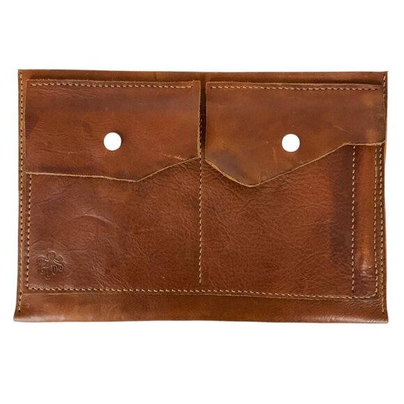 Vintage Leather Double Pocket Snap Closure Envelope Clutch with Octopus Logo - Picture 1 of 7